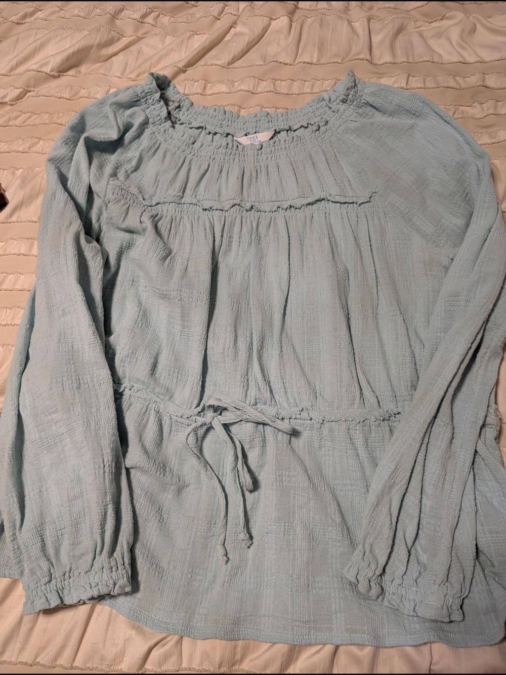Time and Tru Light Blue Peasant Tunic with Tie Waist